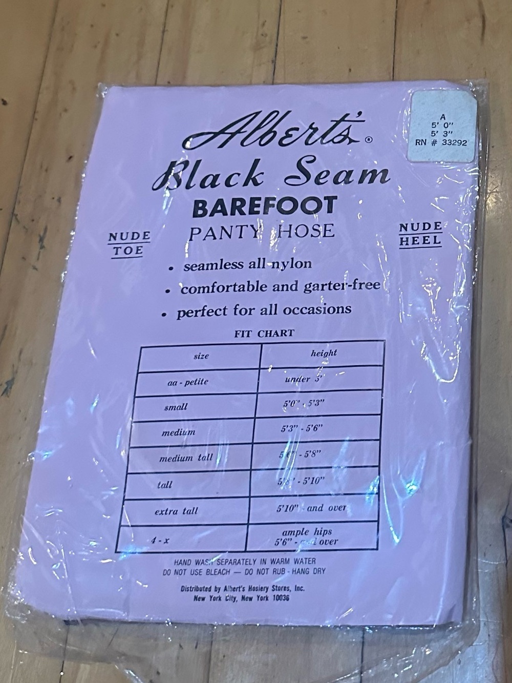 NWT Vintage Albert's Black Seam Barefoot Pantyhose